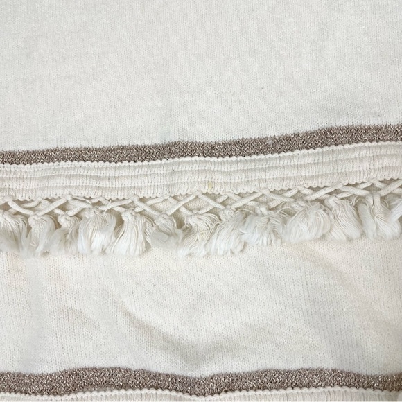 Amoli Knitwear Golden Cream Tassel Fringe Layer Boho Sweater S/M - Picture 10 of 11